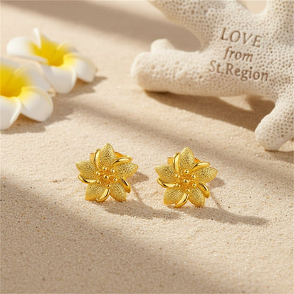 24K Gold-Plated Bauhinia Stud Earrings, gold stud earrings for women, elegant gift for her, lifestyle look