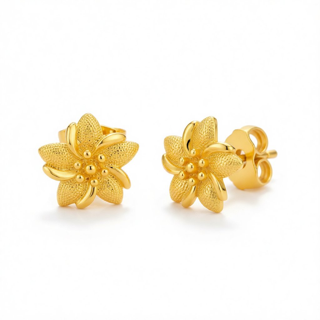 24K Gold-Plated Bauhinia Stud Earrings, gold stud earrings for women, elegant gift for her, side view