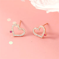 Cubic Zirconia & 18k Gold-Plated Open Heart Stud Earrings