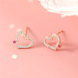 Cubic Zirconia & 18k Gold-Plated Open Heart Stud Earrings