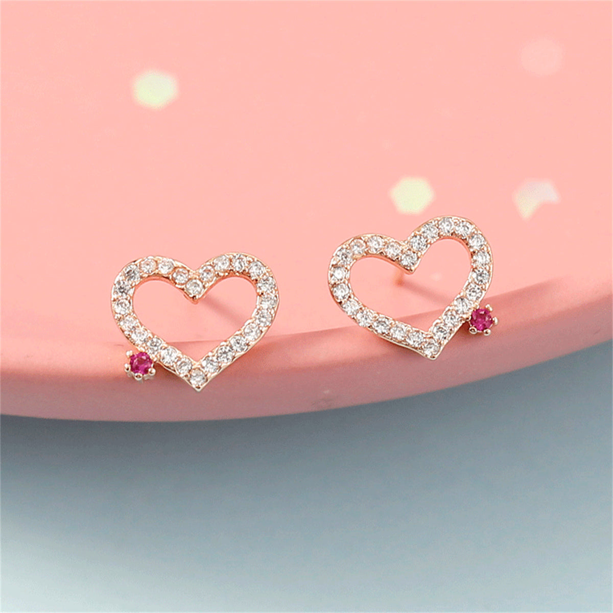 Cubic Zirconia & 18K Gold-Plated Open Heart Stud Earrings