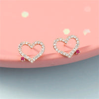 Cubic Zirconia & 18k Gold-Plated Open Heart Stud Earrings