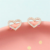 Cubic Zirconia & 18k Gold-Plated Open Heart Stud Earrings
