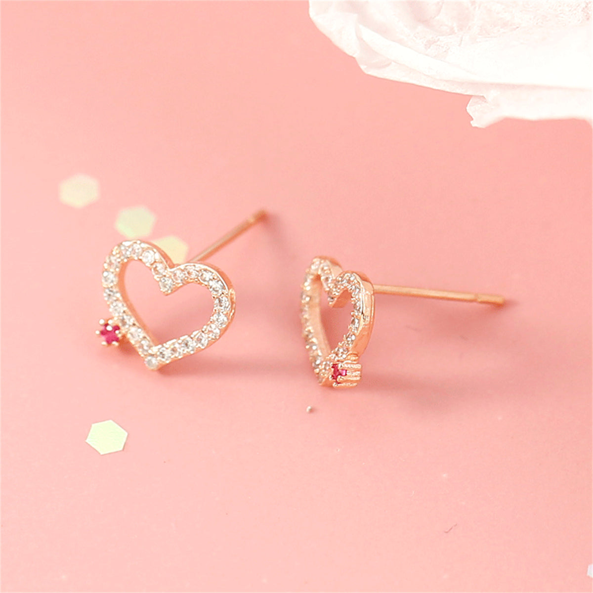 Cubic Zirconia & 18K Gold-Plated Open Heart Stud Earrings