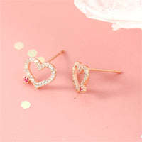 Cubic Zirconia & 18k Gold-Plated Open Heart Stud Earrings
