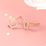 Cubic Zirconia & 18k Gold-Plated Open Heart Stud Earrings