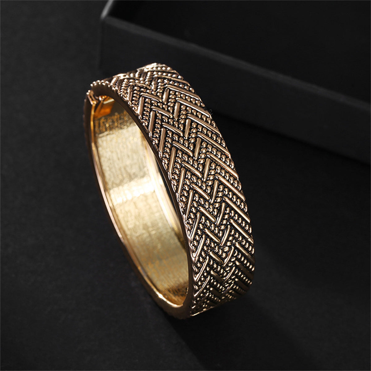 18K Gold-Plated Chevron Milgrain Hinge Bangle, gold bangle bracelet, everyday style, side view