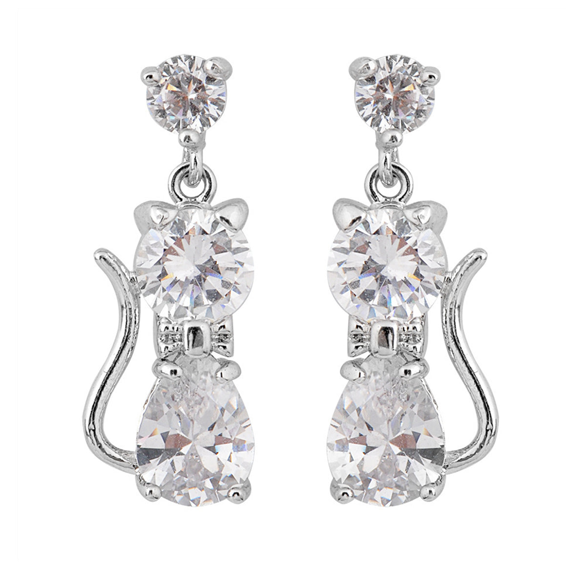 Crystal & Silver-Plated Kitty Drop Earrings