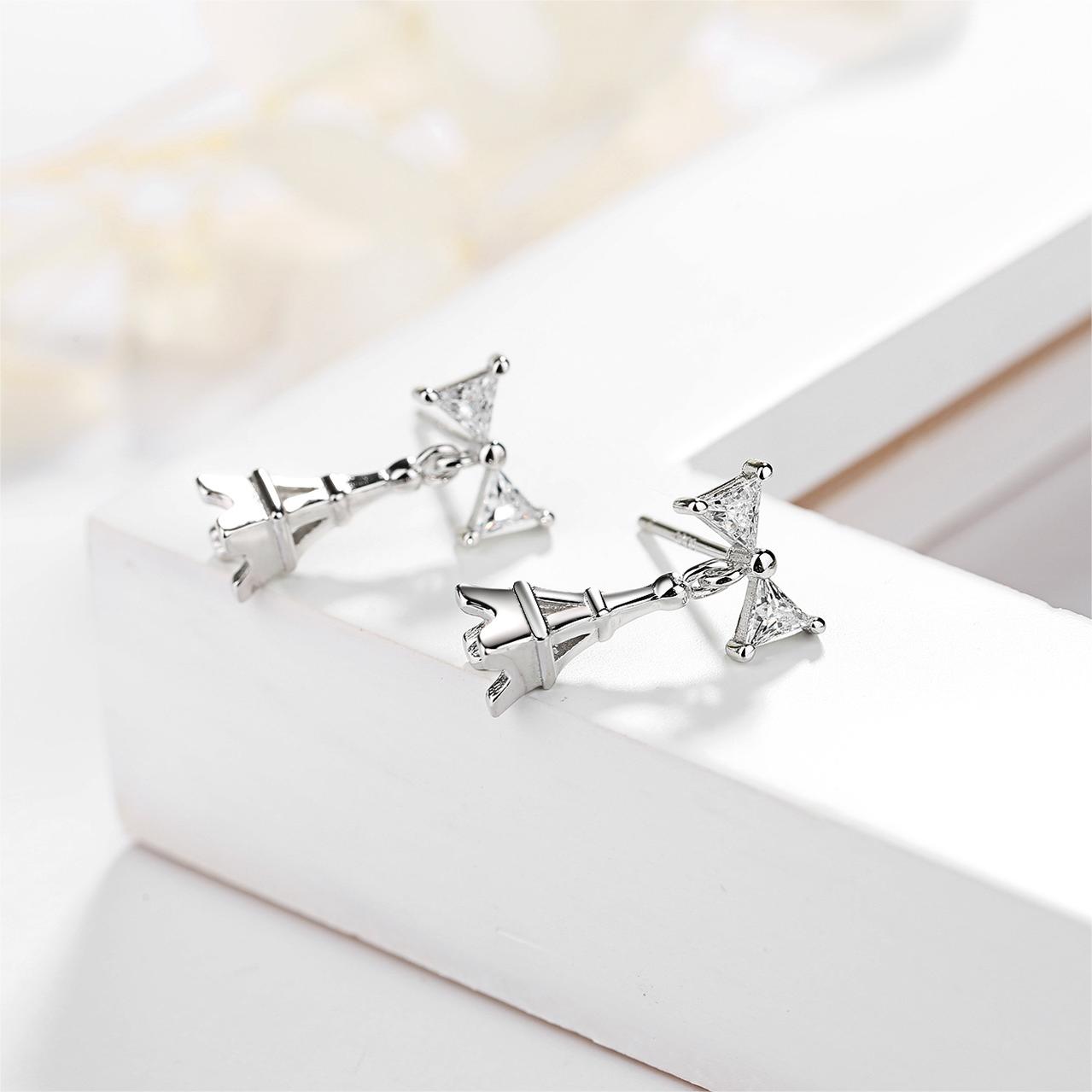 Crystal & Silver-Plated Eiffel Tower Drop Earrings