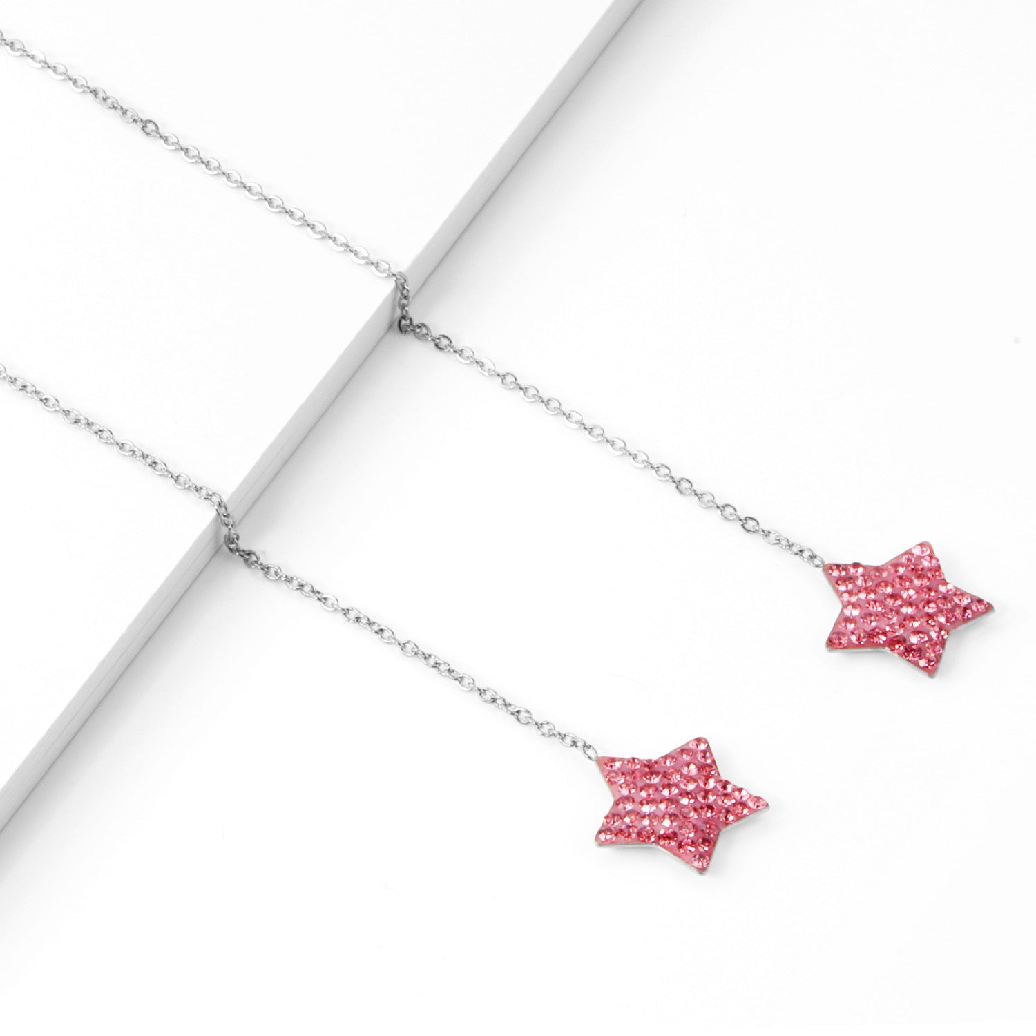 Pink Cubic Zirconia & Silver-Plated Star Threader Earrings