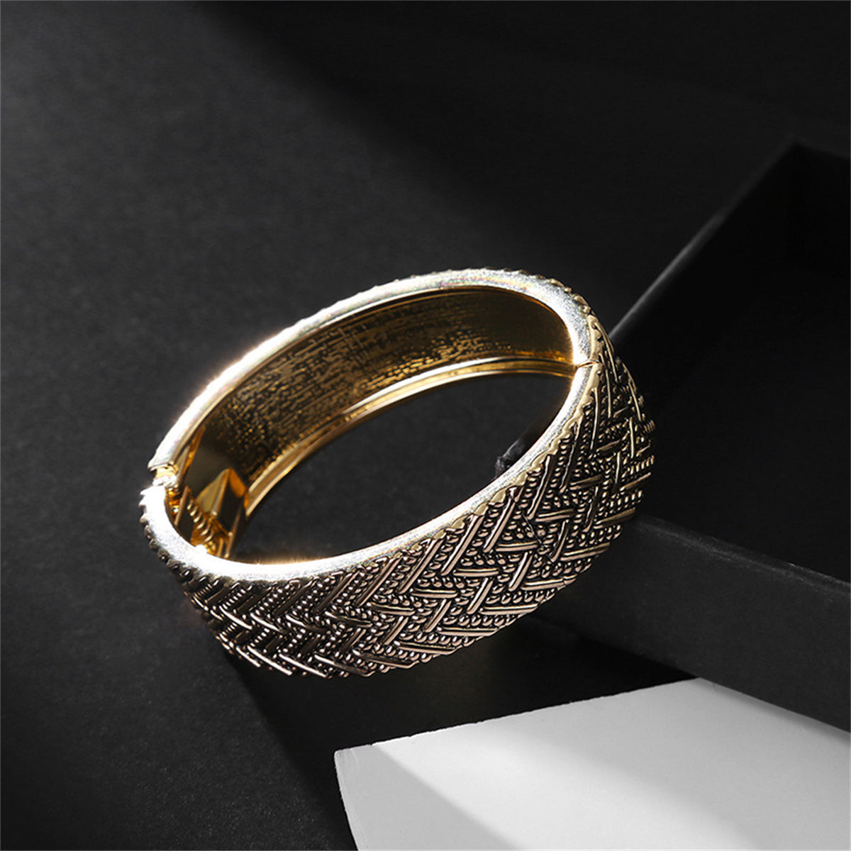 18K Gold-Plated Chevron Milgrain Hinge Bangle, gold bangle bracelet, everyday style, front view