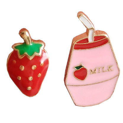 Pink Enamel and 18K Gold-Plated Strawberry Milk Stud Earrings, gold drop earrings for women, front view