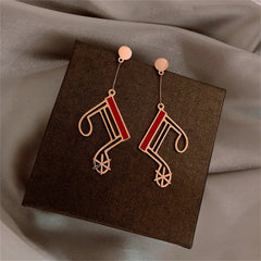 Red & Black Enamel 18K Rose Gold-Plated Musical Note Drop Earrings