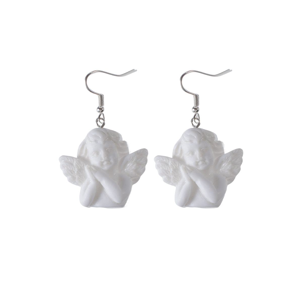 White Resin & Silver-Plated Angel Drop Earrings