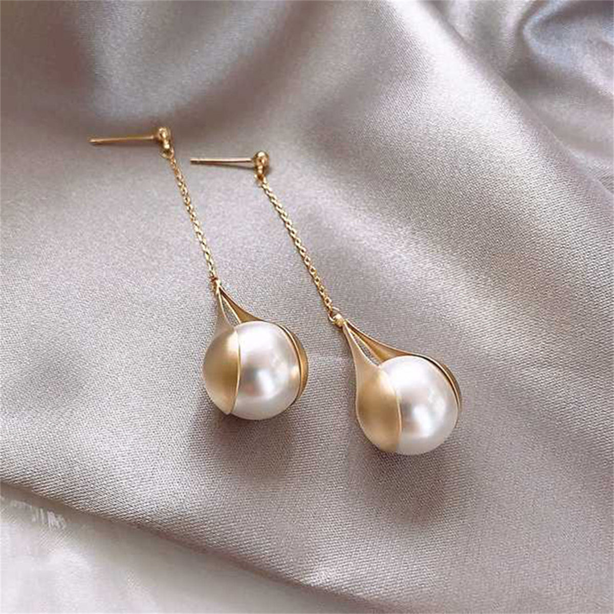 Pearl & 18K Gold-Plated Semi-Bezel Drop Earrings