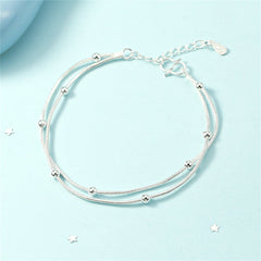 Silver-Plated Bead-Accent Layered Anklet