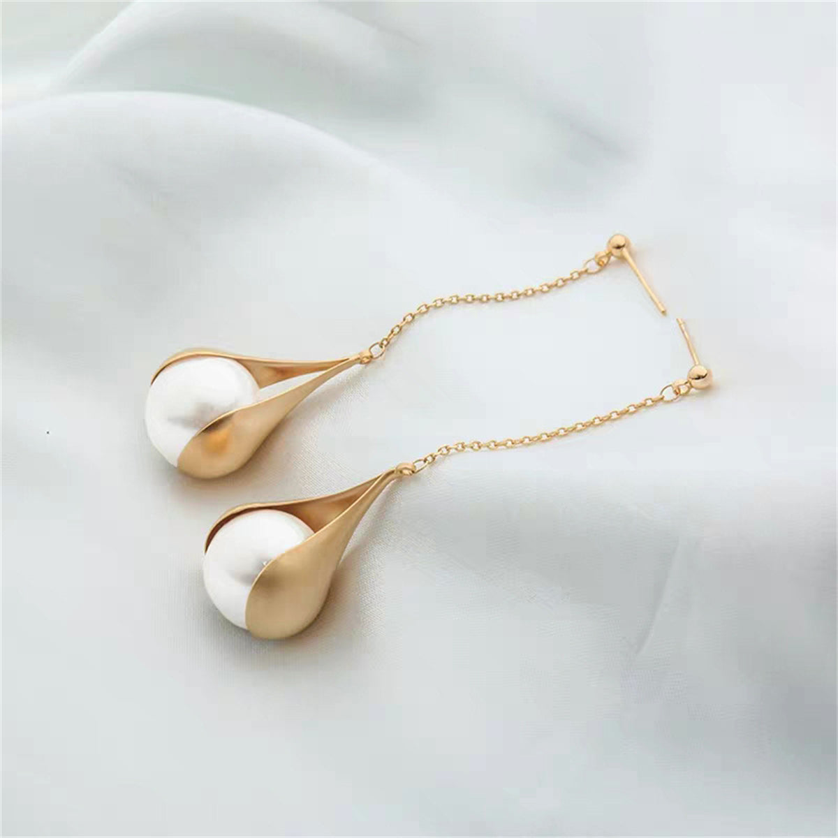 Pearl & 18K Gold-Plated Semi-Bezel Drop Earrings