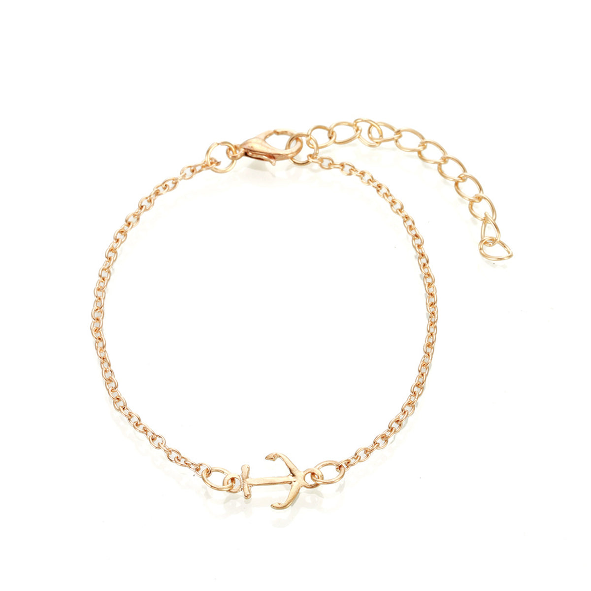 18K Gold-Plated Anchor Charm Anklet, gold anklet bracelet, vintage-inspired design, side view