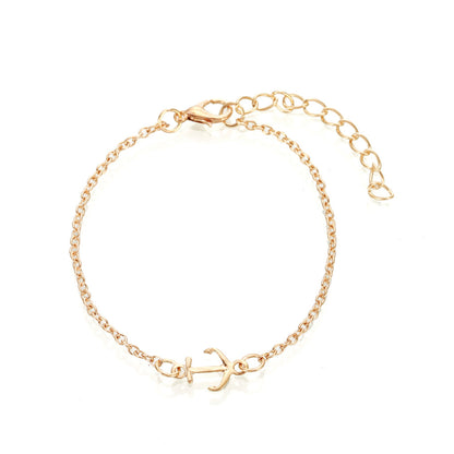 18K Gold-Plated Anchor Charm Anklet, gold anklet bracelet, vintage-inspired design, side view