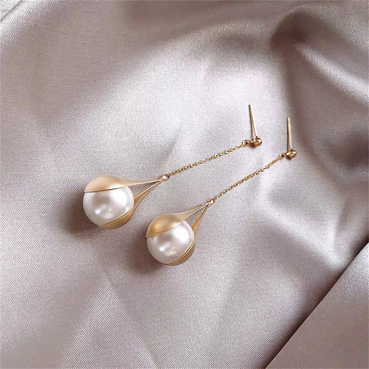 Pearl & 18K Gold-Plated Semi-Bezel Drop Earrings