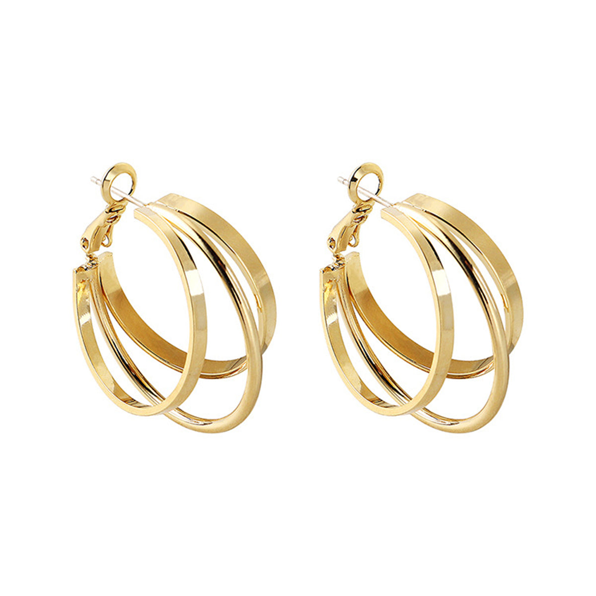 18K Gold-Plated Layered Huggie Earrings, gold huggie earrings, everyday style, front view