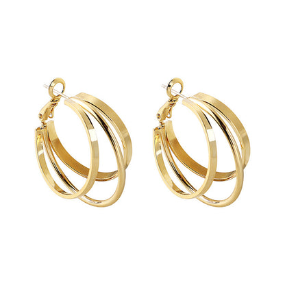 18K Gold-Plated Layered Huggie Earrings, gold huggie earrings, everyday style, front view