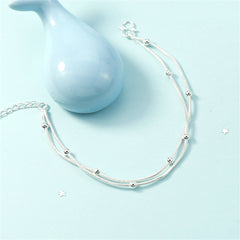 Silver-Plated Bead-Accent Layered Anklet