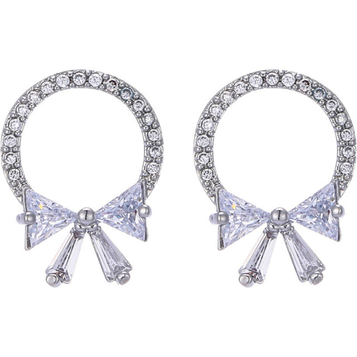 Crystal & Cubic Zirconia Circle Bow Stud Earrings