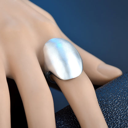 Silver-Plated Frosted Oval Band Ring, silver statement rings for women, dainty minimalist design, side view