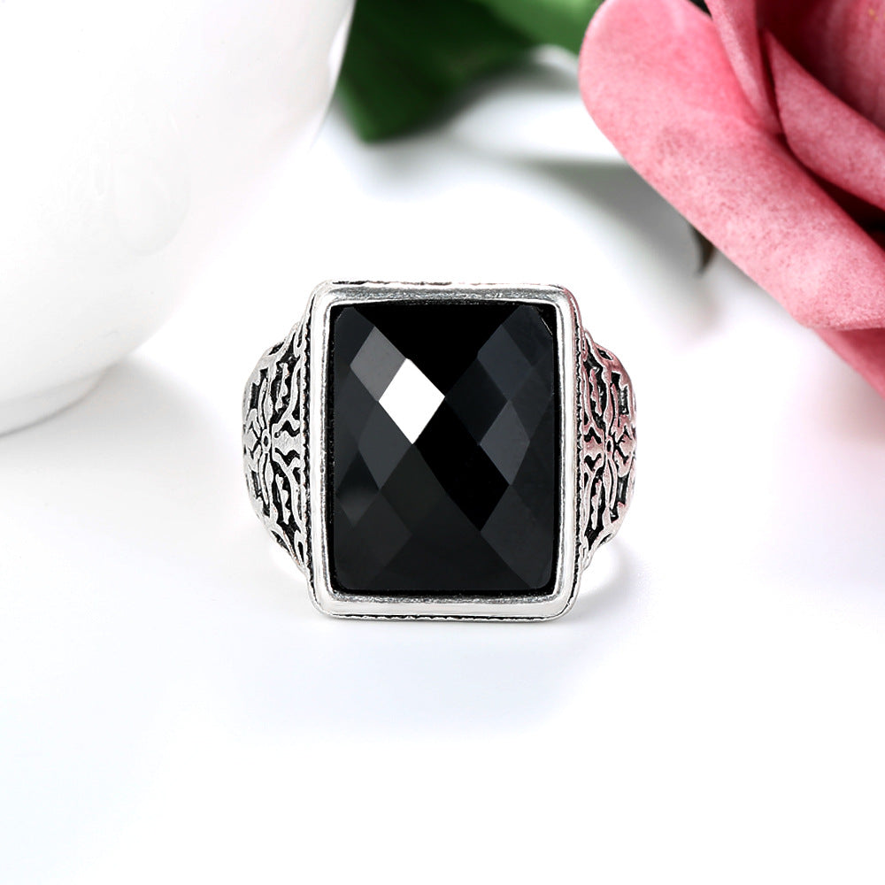 Black Rectangle Band Ring, statement rings for women, botanical inspired, lifestyle look