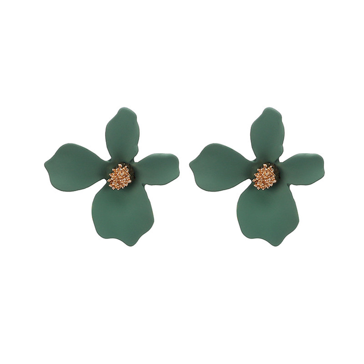 Green Floral Stud Earrings, stud earrings for women, elegant gift for her, front view