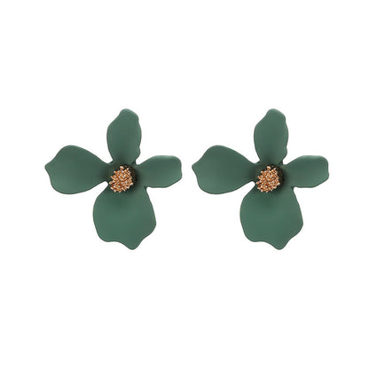 Green Floral Stud Earrings, stud earrings for women, elegant gift for her, front view