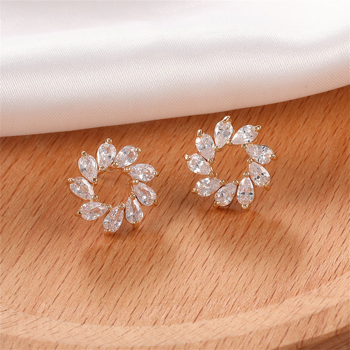Crystal & 18K Gold-Plated Marquise-Cut Wreath Stud Earrings