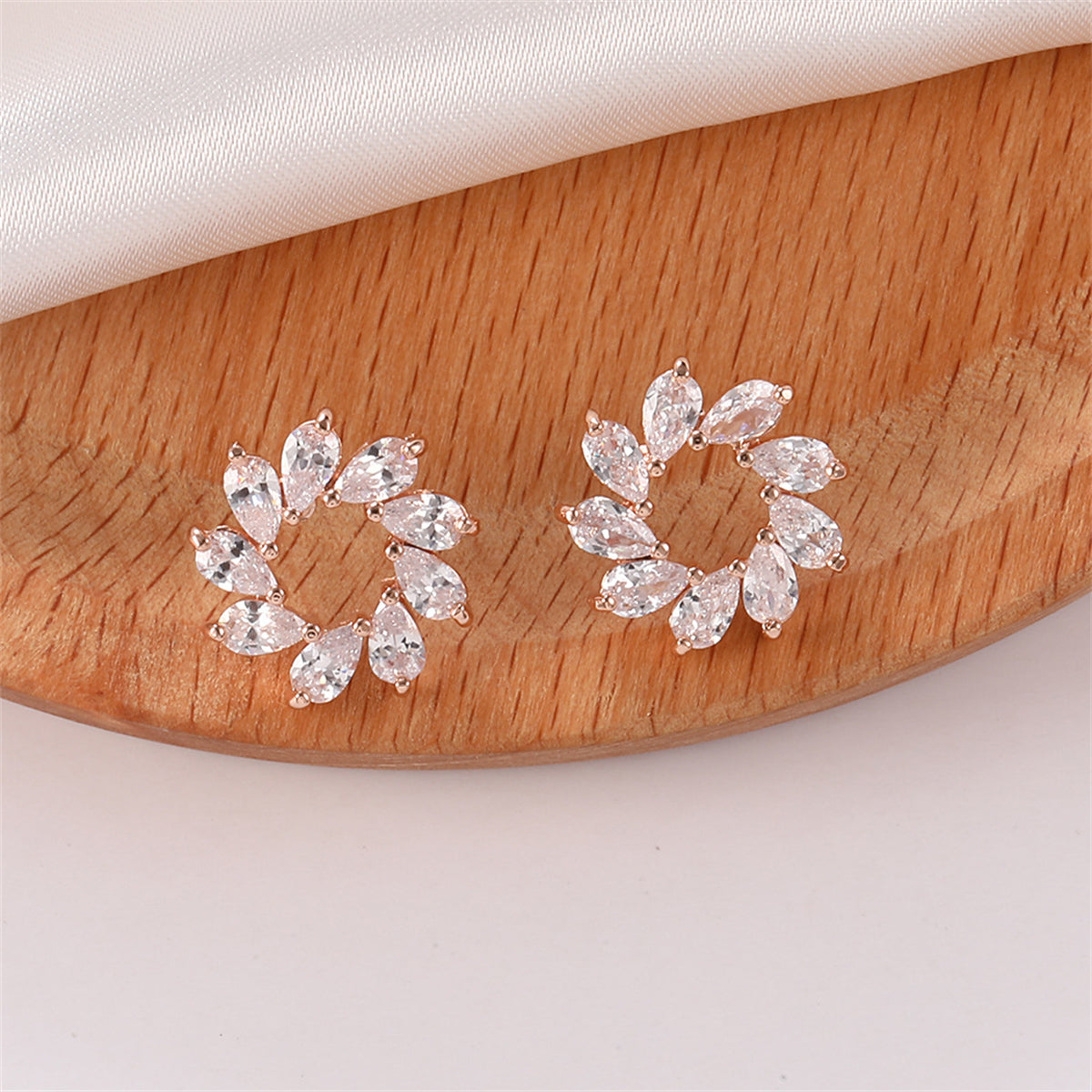 Crystal & 18K Gold-Plated Marquise-Cut Wreath Stud Earrings