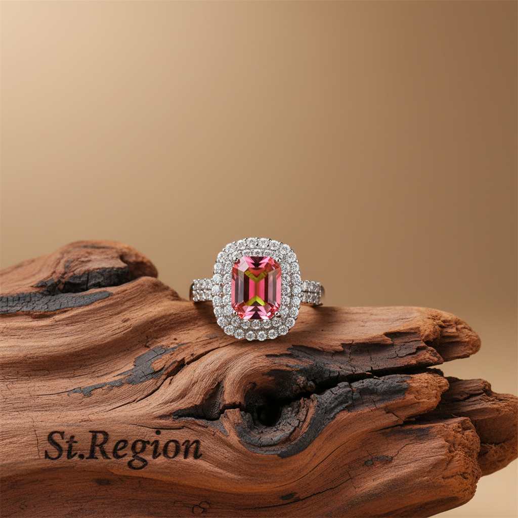 Red-Green Crystal & Cubic Zirconia Radiant-Cut Halo Ring - Street Region