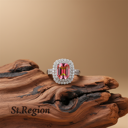 Red-Green Crystal & Cubic Zirconia Radiant-Cut Halo Ring