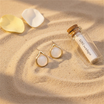 18K Gold-Plated & Peach Cats Eye Stud Earrings - Street Region