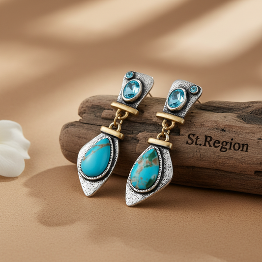 Sea Blue Crystal &  Turquoise Two Tone Drop Earrings - Street Region