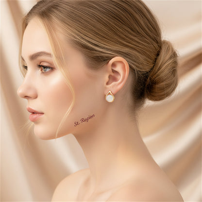 18K Gold-Plated & Peach Cats Eye Stud Earrings - Street Region