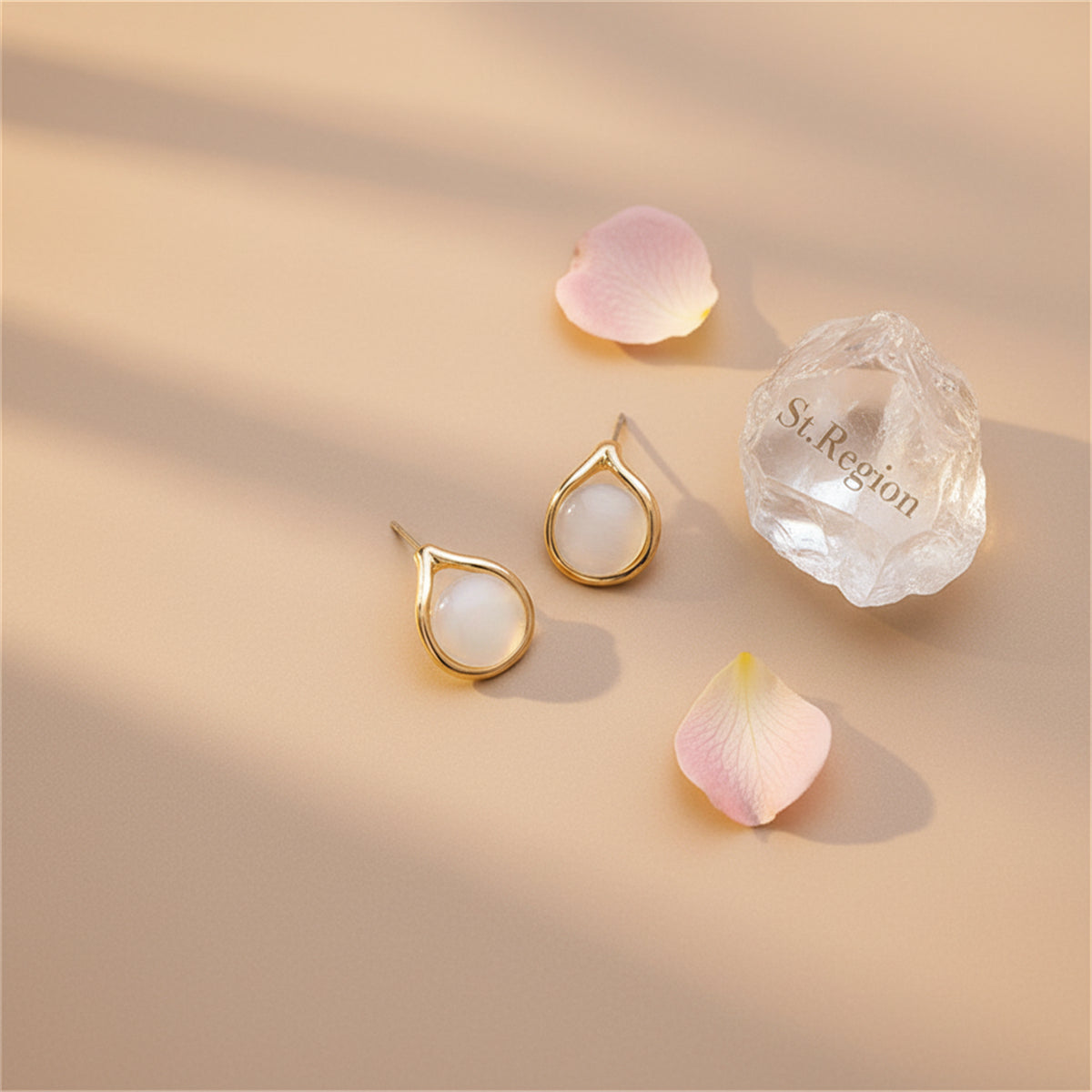 18K Gold-Plated & Peach Cats Eye Stud Earrings - Street Region