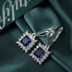 Navy Crystal & Cubic Zironia Square Drop Earrings