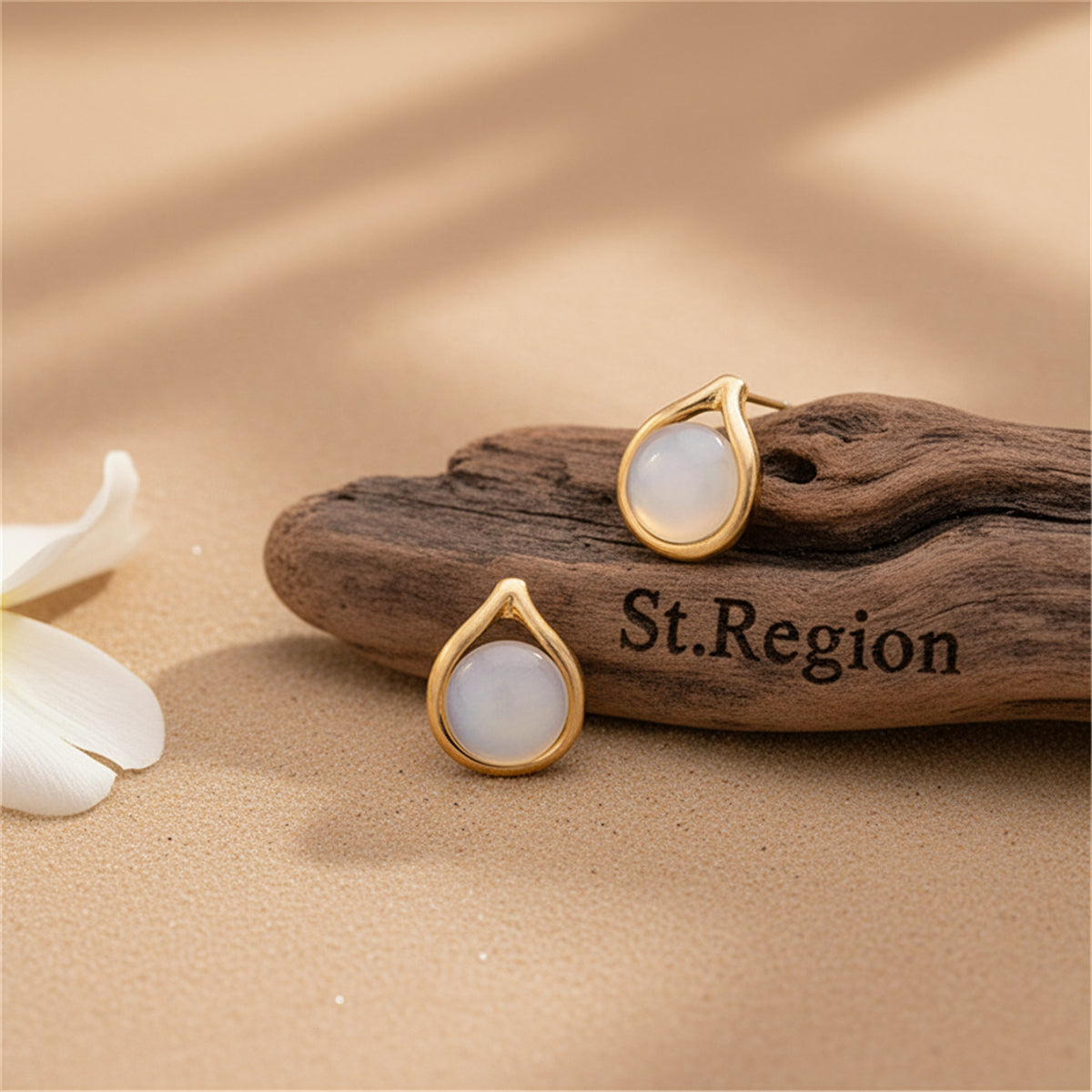 18K Gold-Plated & Peach Cats Eye Stud Earrings - Street Region