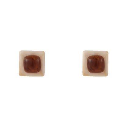 Brown and Silver-Plated Square Stud Earrings, silver stud earrings for women, everyday style, lifestyle look