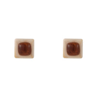 Brown & Silver-Plated Square Stud Earrings