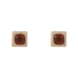 Brown & Silver-Plated Square Stud Earrings