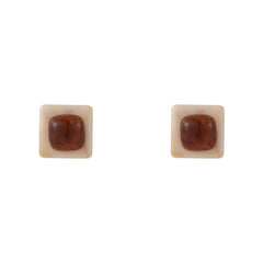 Brown & Silver-Plated Square Stud Earrings
