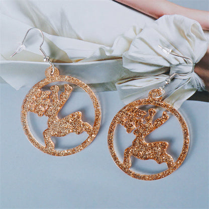 Golden Acrylic and Silver-Plated Glitter Openwork Reindeer Round Drop Earrings, silver drop earrings for..., lifestyle look