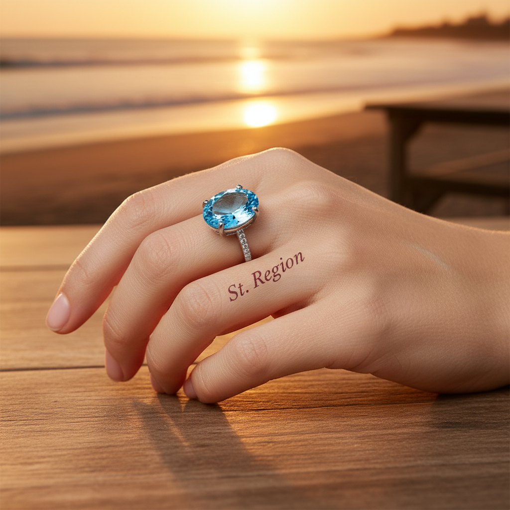 Sea Blue Crystal & Cubic Zirconia Band Ring - Street Region