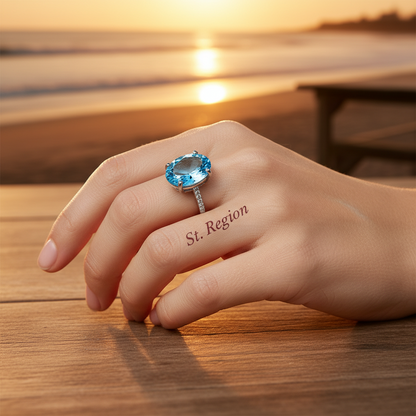 Sea Blue Crystal & Cubic Zirconia Band Ring - Street Region