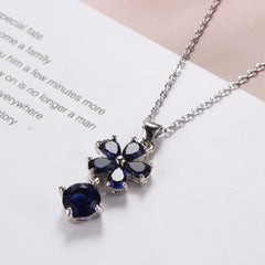 Navy Crystal & Silver-Plated Floral Pendant Necklace